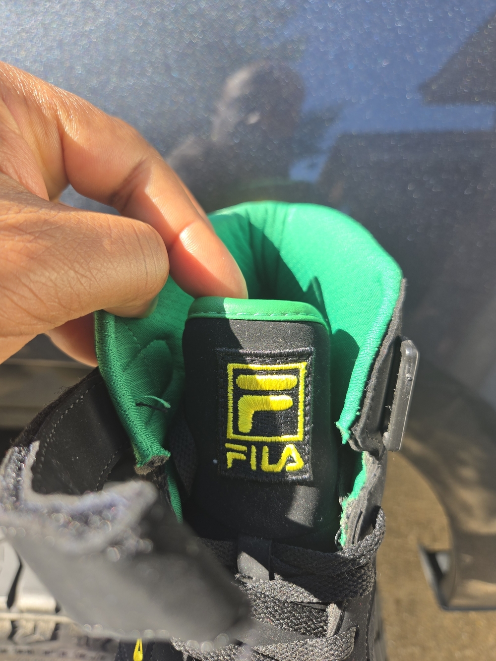 FILA Black High Top Sneakers with Green and Yellow Accents - Picture 9 of 13